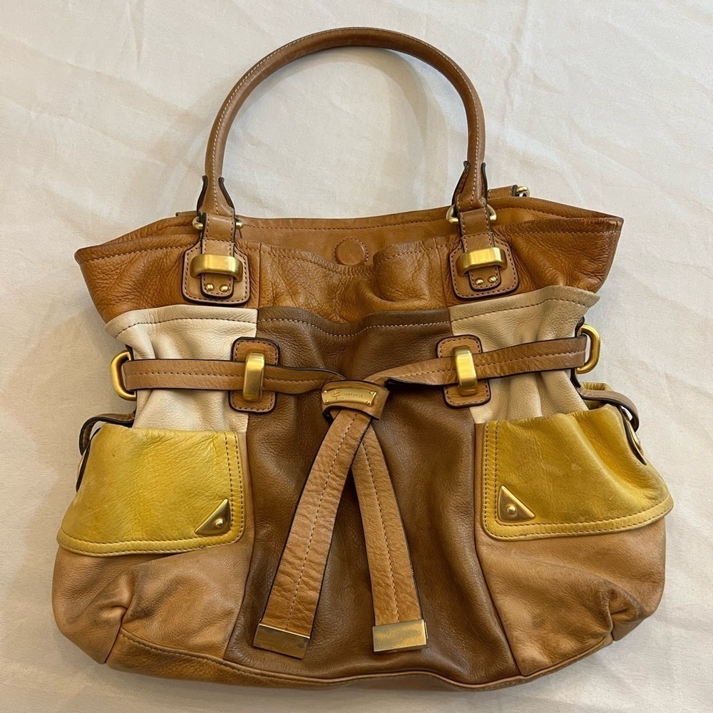 B. MAKOWSKY Vintage 90’s Leather Eden Shopper Purse with Gold Accents.